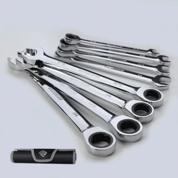 IRONCUBE 8PCS SAE Ratcheting Wrench Set WithRolling Pouch