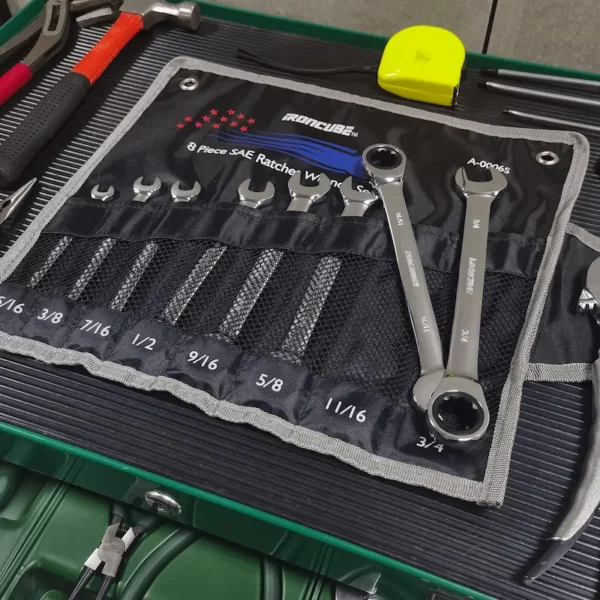 IRONCUBE 8PCS SAE Ratcheting Wrench Set WithRolling Pouch - Image 3