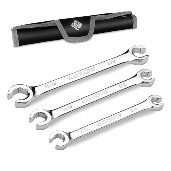 IRONCUBE 3PCS SAE Brake Line Wrench Set With Rolling Pouch