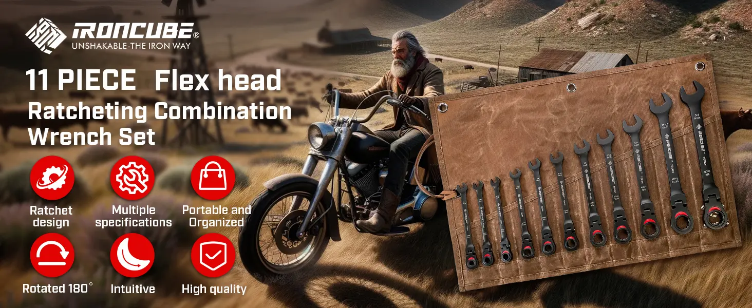 11-Piece Metric Flex-Head Ratcheting Combination Wrench Set