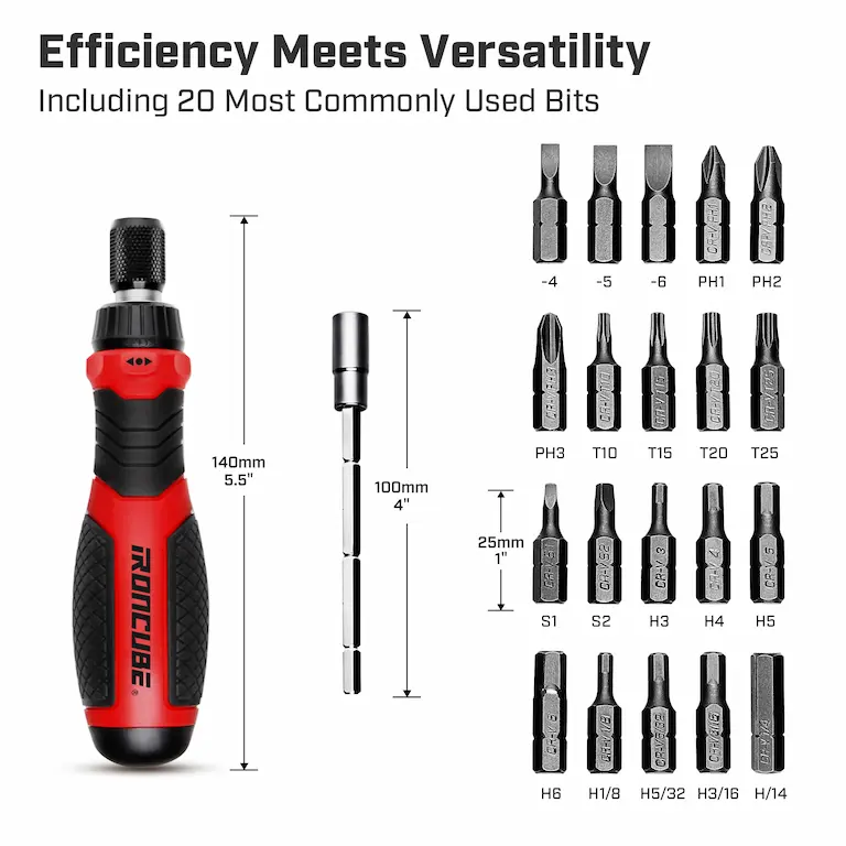 1.尺寸IRONCUBE 21 in 1 Magnetic Multiple bits Multi Ratcheting Screwdriver Set