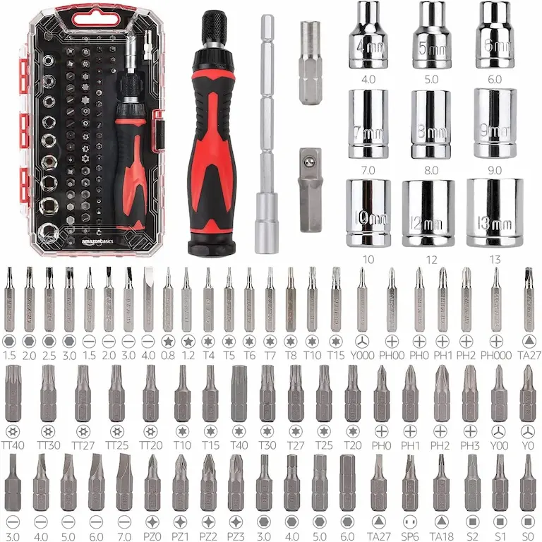 Amazon Basics 73 pic Magnetic Ratcheting Wrench and Electronics Precision Screwdriver Set