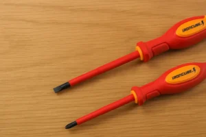 VDE Prüf- und Zertifizierungsinstitut certification mark on insulated screwdriver showing 1000V AC rating