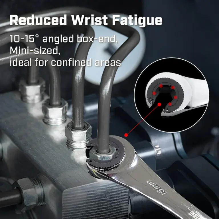 IronCube ratcheting brake line wrench set in use on automotive brake system maintenance