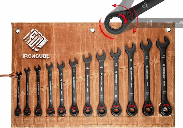 12-Piece 8-19mm Reversible Ratcheting Wrench Set