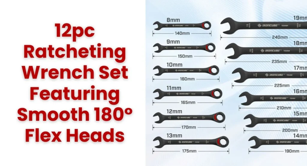 12pc Ratcheting Wrench Set Featuring Smooth 180° Flex Heads