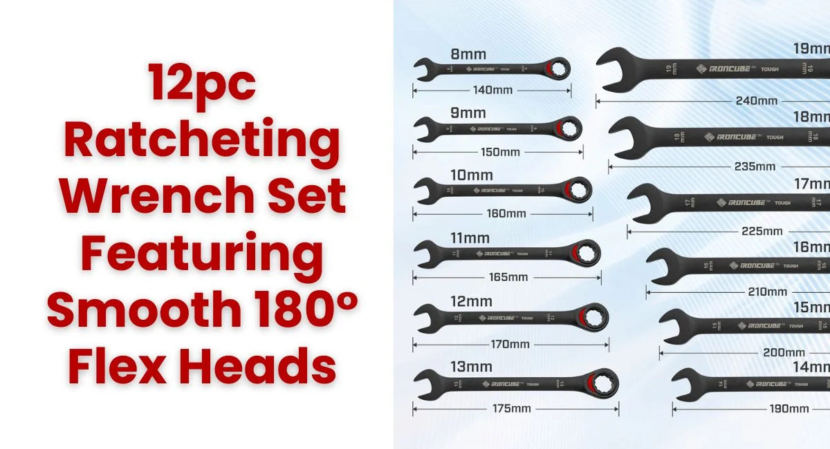 12pc Ratcheting Wrench Set Featuring Smooth 180° Flex Heads