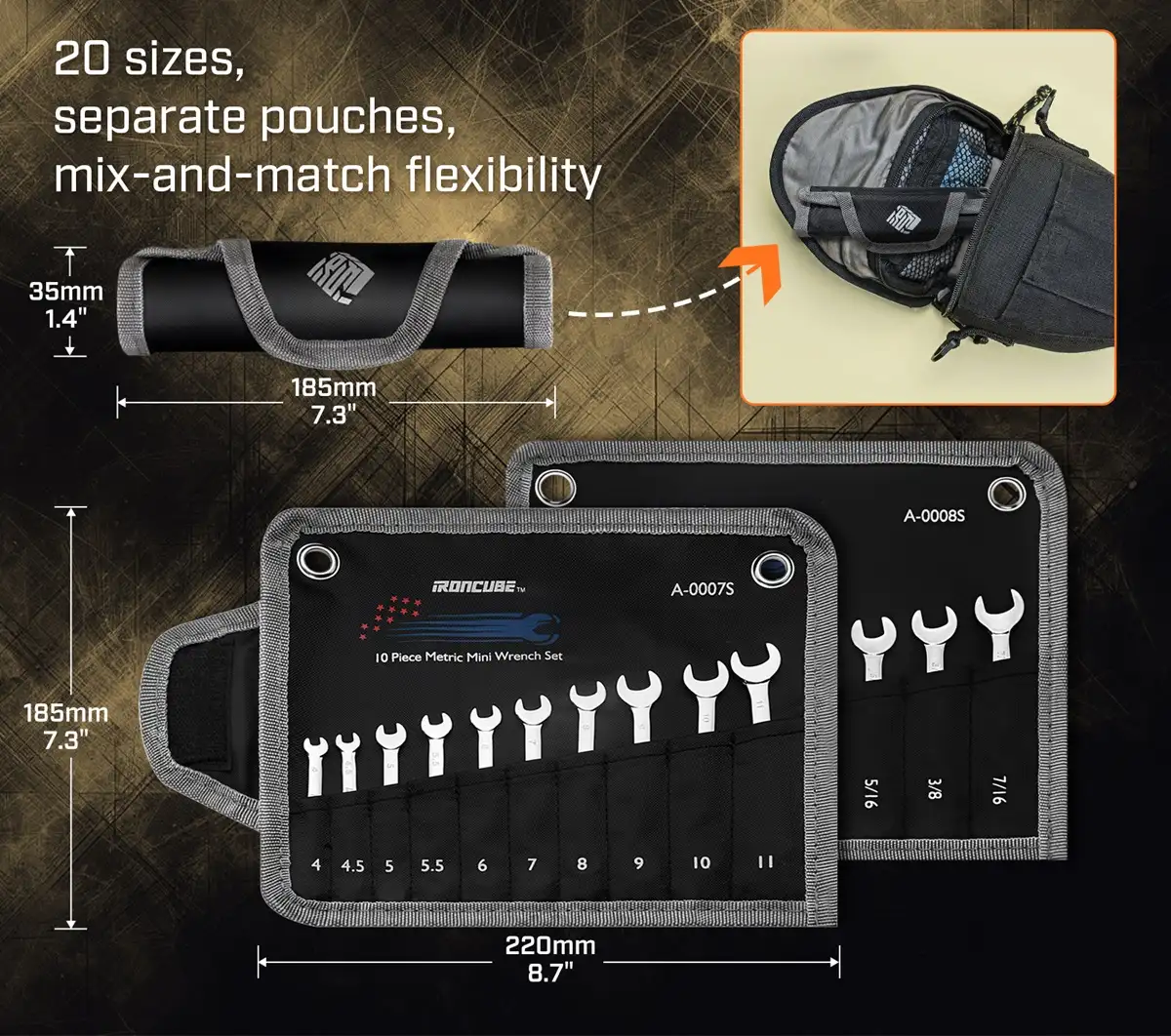 IRONCUBE 20 Piece SAE/Metric Ratcheting Wrench Set