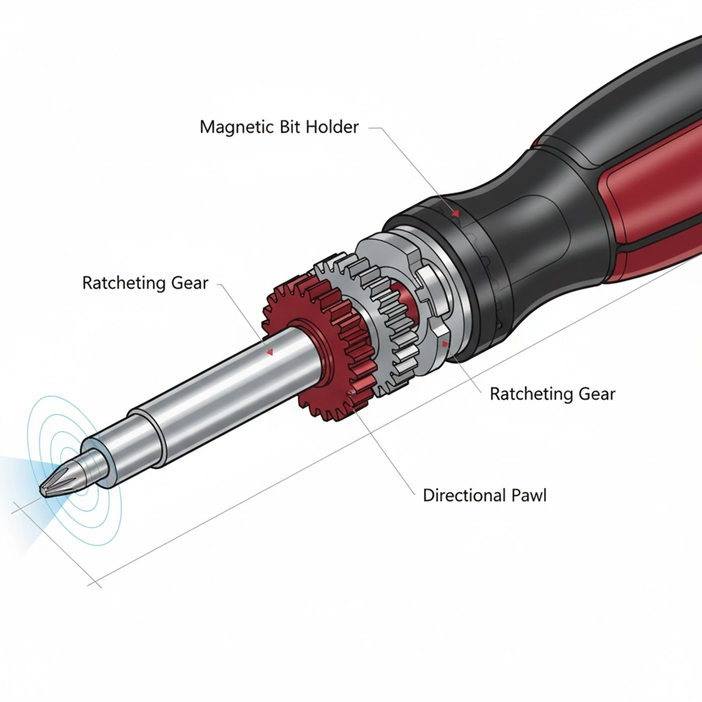Magnetic Ratcheting Screwdriver Mechanism Detail