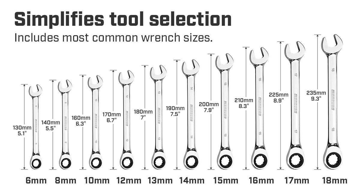 wrench 10 piece metric gearbox flex