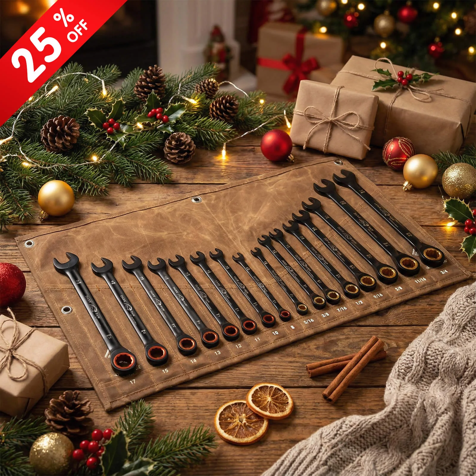 25% 16-Piece Metric & Sae Ratcheting Wrench Set