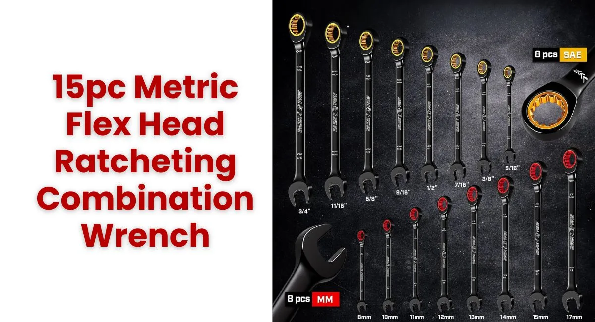 15pc Metric Flex Head Ratcheting Combination Wrench
