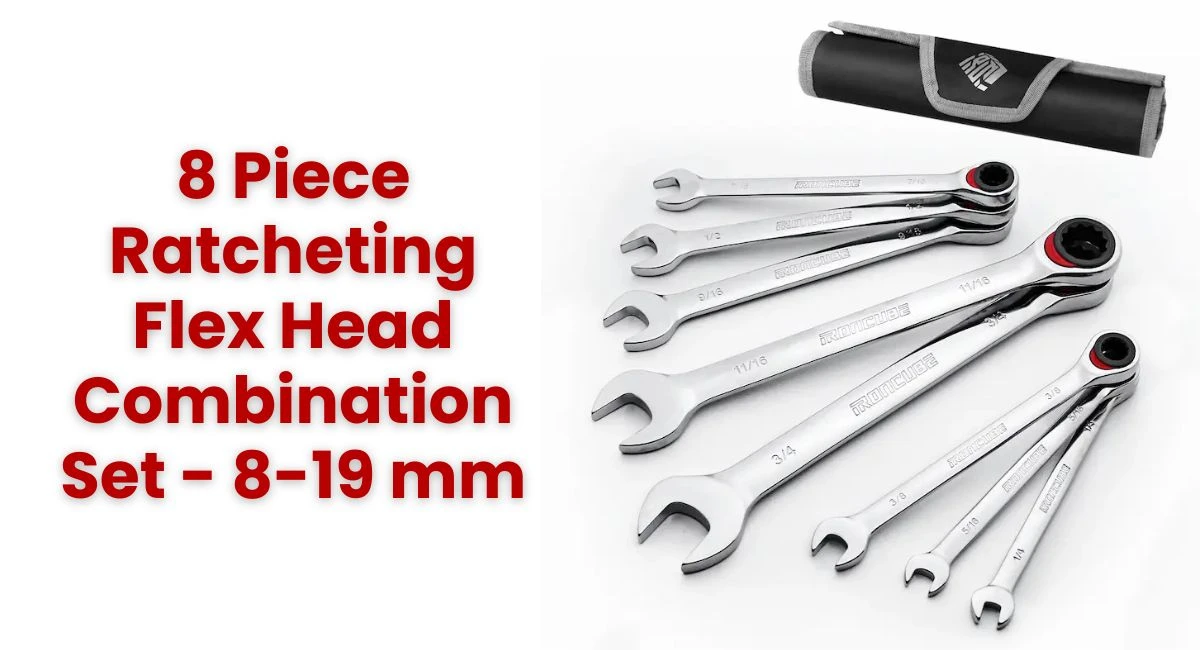 8 Piece Ratcheting Flex Head Combination Set - 8-19 mm